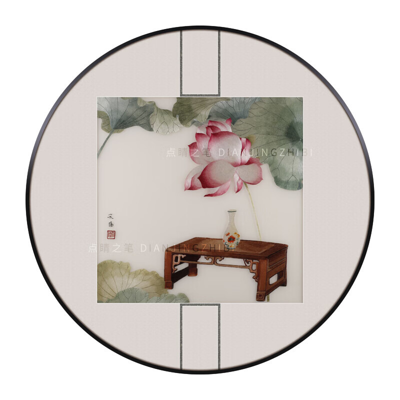 琅柜坊 苏绣装饰画圆形手工刺绣挂画餐厅画新中式湘绣画 a款:平安和谐