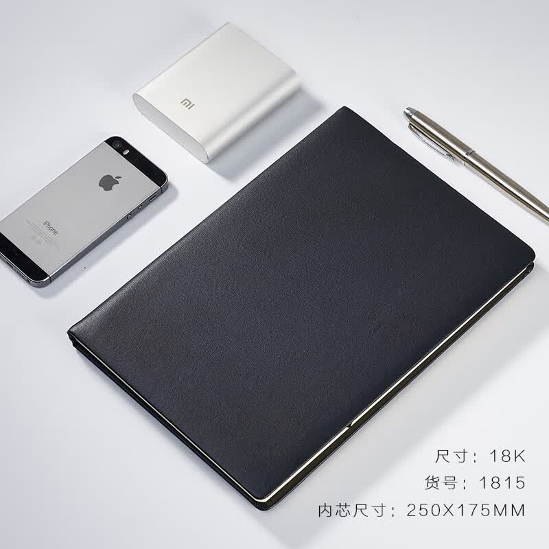 BoWen博文文具商务简约笔记本PU皮面办公工作记事本黑色会议记录本子企业LOGO定制 【(1815)B5 黑色】