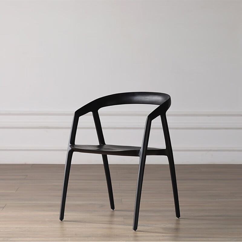 巷子戏法丨设计师原创白蜡木实木家用餐椅简约客厅餐厅扶手椅子 黑色