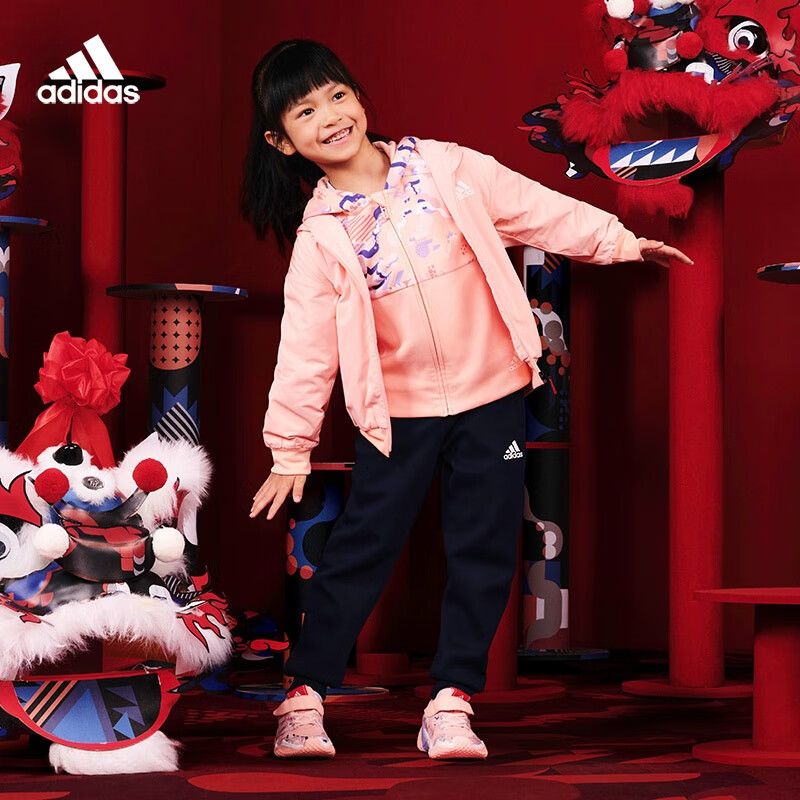 阿迪达斯官网 adidas LK CNY HDY SET 新年款小童装训练运动套装GP0564 亮光粉/白 学院藏青蓝/白 140CM