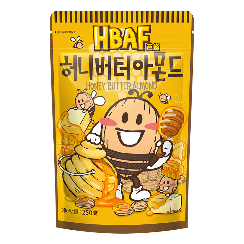 芭蜂蜂蜜黄油扁桃仁巴旦木坚果韩国进口坚果小吃零食去壳 大包装250g 蜂蜜黄油（原汤姆农场） 250g 1袋
