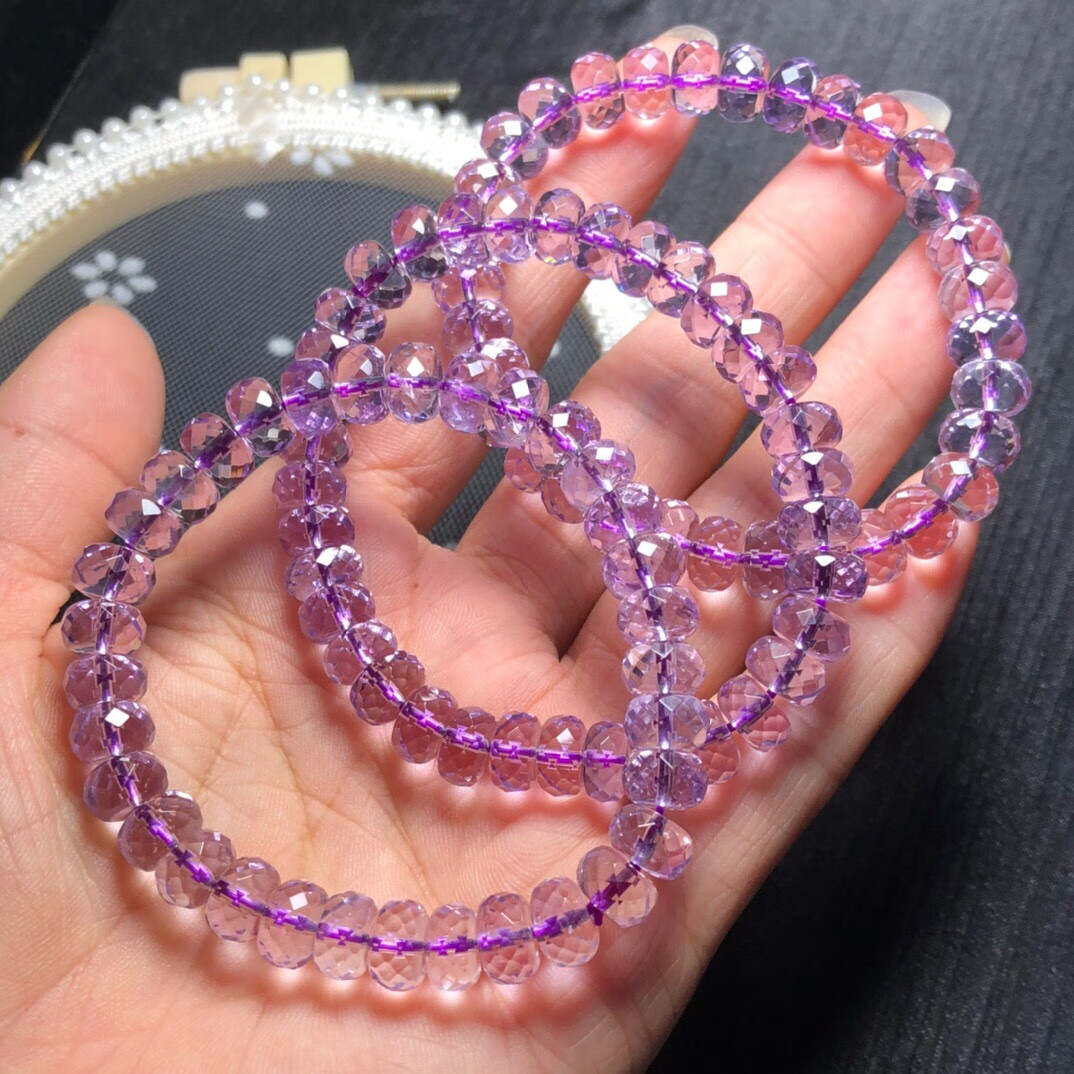 瓶凡天然玻利维亚紫水晶切面盘珠手链钻石面水晶手串女淡紫色通透