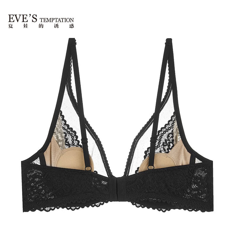 夏娃的诱惑蕙昕组软钢圈全罩杯内衣女大胸显小缩胸薄款防下垂收副乳文胸 黑色撞肉色 90C
