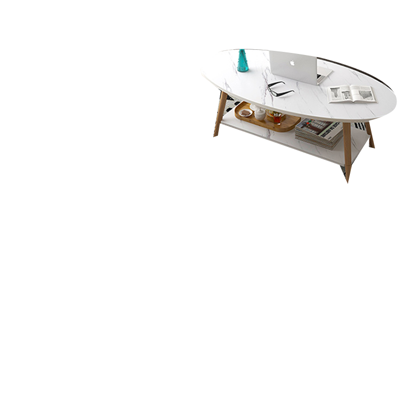 北欧双层茶几简约现代小户型客厅小桌子家用简易圆形小茶几创意边几卧室迷你小圆桌椭圆茶几桌 白石纹-水滴双层90cm