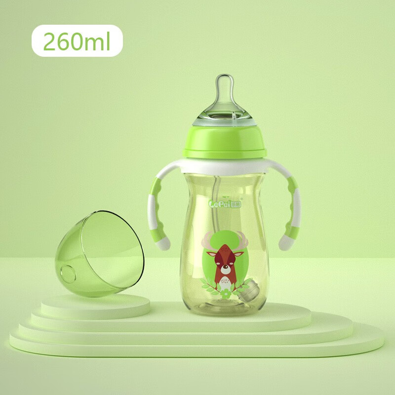 乐陪婴儿奶瓶新生儿宽口径ppsu材质宝宝吸管奶瓶防胀气防摔带手柄 柳绿色 260ml