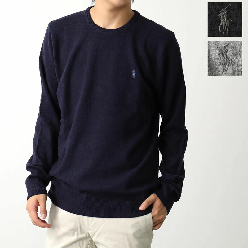 Polo Ralph Lauren男士毛衣针织长袖小马刺绣羊毛衫圆领上衣710876714 日本直邮 蓝色 常规 L