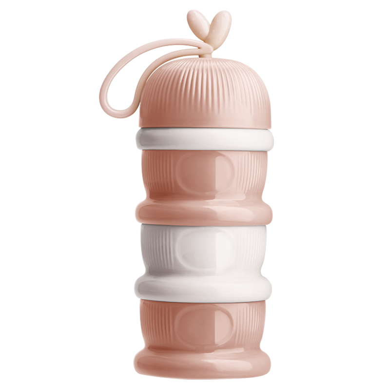 帕巴比（Pababi）婴儿便携奶粉辅食储存盒 独立可拆三层奶粉格奶粉盒 藕粉色