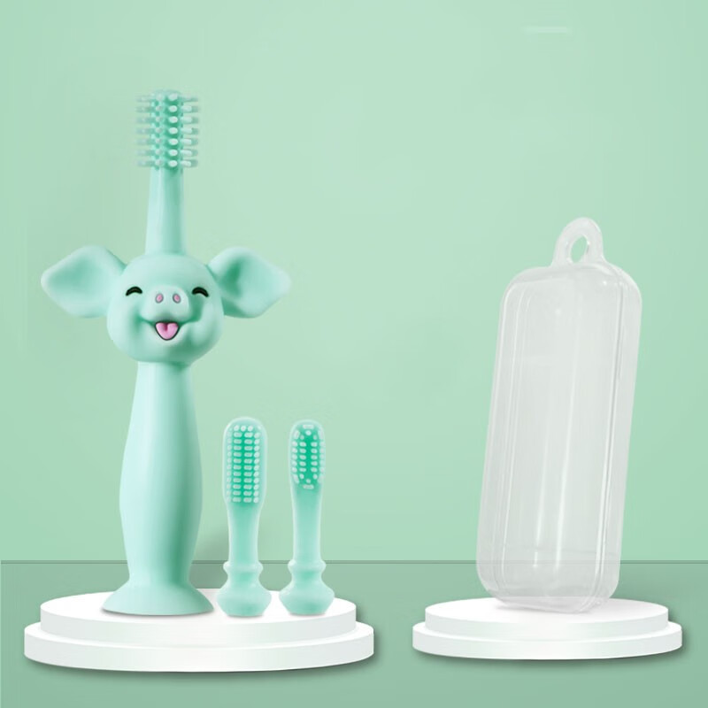 小袋鼠巴布（JOER BABU）婴儿牙刷硅胶儿童训练牙刷儿童牙刷0-3岁乳牙刷 绿色小猪