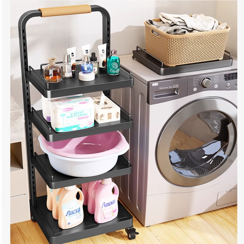 阳台洗衣机旁置物架落地洗衣液浴室盆子脸盆厕所多层卫生间收纳架 【白色】五层5板