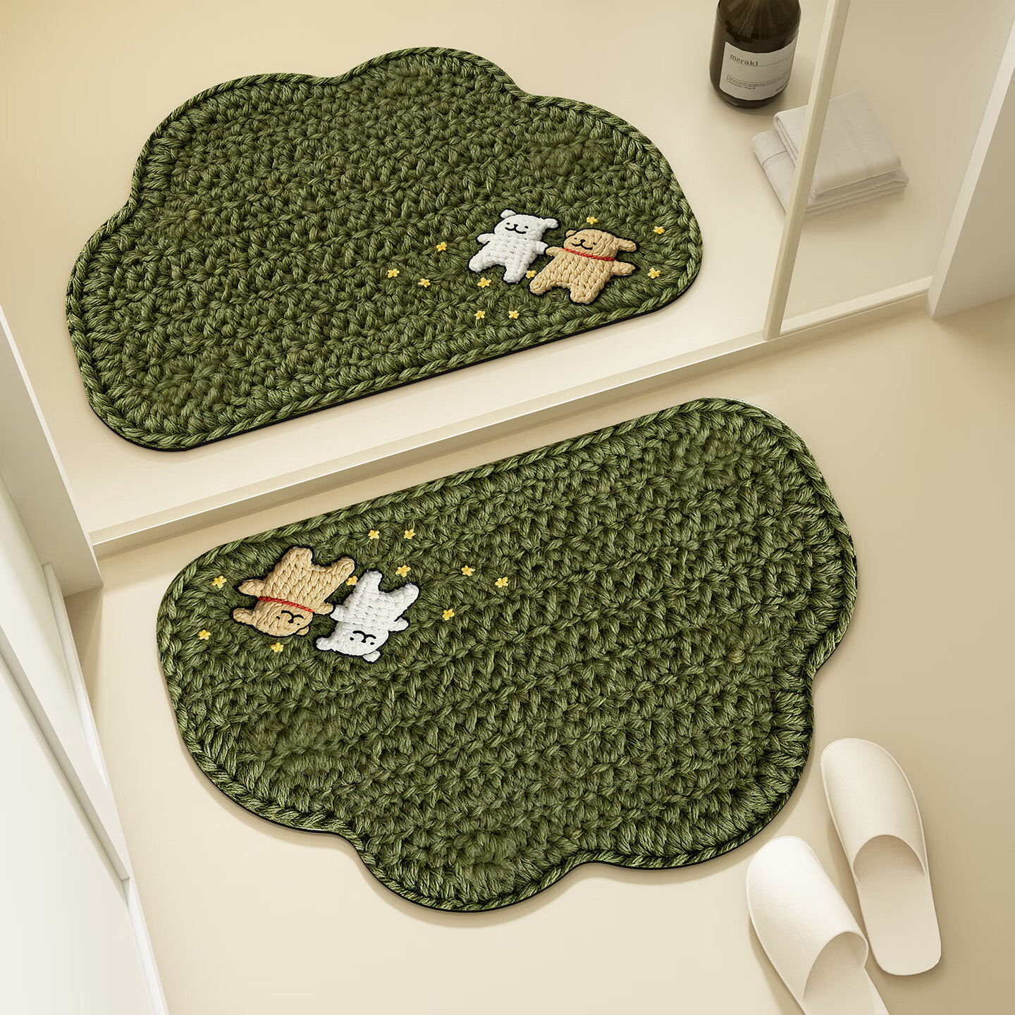 情更浓蓝色小狗浴室地垫防滑垫厕所门口地毯硅藻泥卫生间吸水垫速干脚垫 N去看云 40*60CM