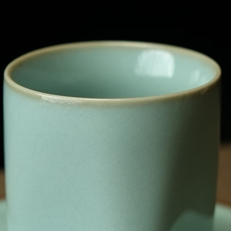 汝誉天下汝窑茶具茶杯水杯主人杯压手杯禅定杯汝州汝瓷天青冰裂陶瓷茶盏 天圆地方杯(单杯)85ml