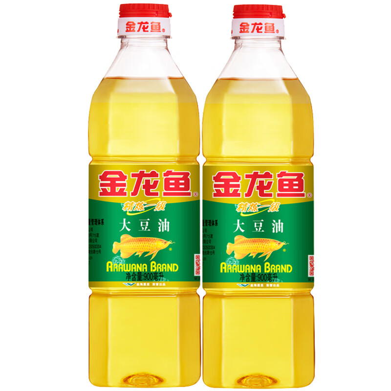 金龙鱼大豆油900ml*2植物食用油精炼一级色拉油豆油露营用