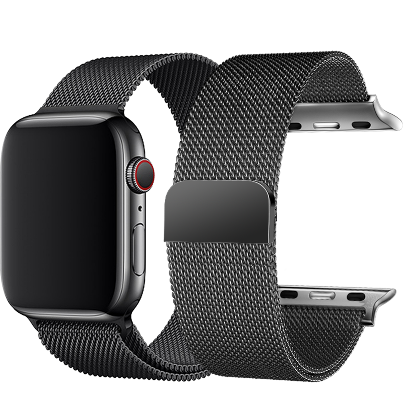 毕亚兹 苹果手表表带 iwatch8/7米兰尼斯磁吸搭扣表带支持Apple Watch Ultra/8/7/6代42/44/45/49mm-BD3黑色