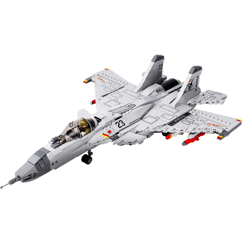 搭一手中国积木歼-15战斗飞机军事飞机模型航模拼装儿童积木男孩子玩具