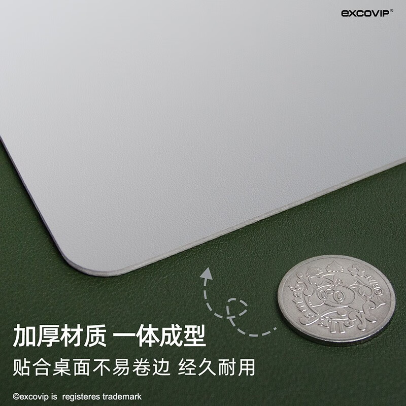 皮质双面鼠标垫小号 办公电竞游戏简约笔记本电脑皮革垫子顺滑防水易清洁隔热 灰色+墨绿 260x210x2mm