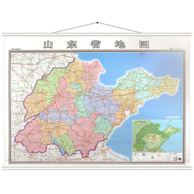 【双面印刷】山东省济南市地图挂图附青岛日照淄博城区图