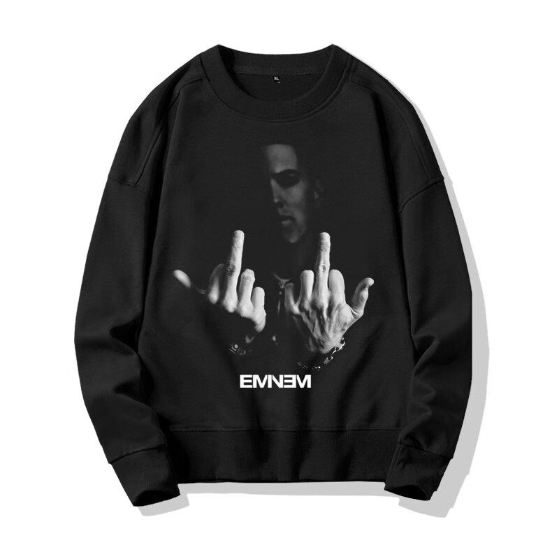 中指eminem硬核说唱印花圆领春秋无帽衫卫衣初高中大学生 eminem黑3 m