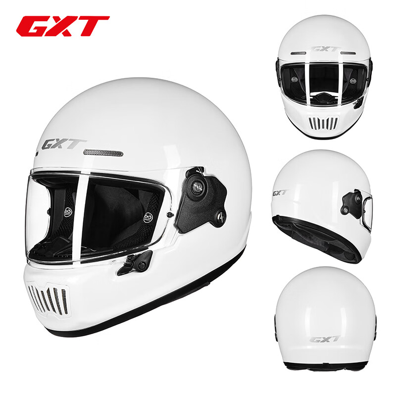 gxt摩托车头盔复古全盔男冬季个性酷机车女国潮赛巡航四季通用 亮白