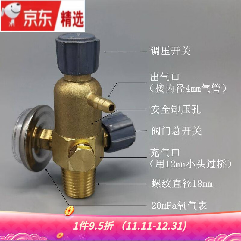 2l氧气阀两升便携式焊炬氧气瓶头氧气减压阀防回火双开阀门氧气阀