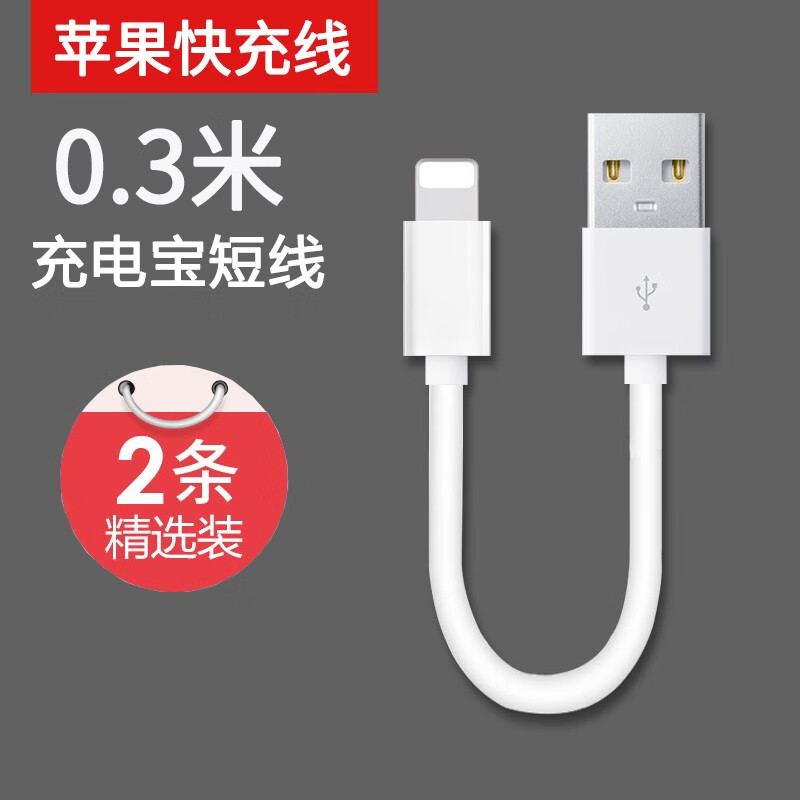 mijv数据线适用苹果手机短款充电宝线iphone6sp78X便携Xmax苹果12充电线2.4A快充 0.3米【2条装】