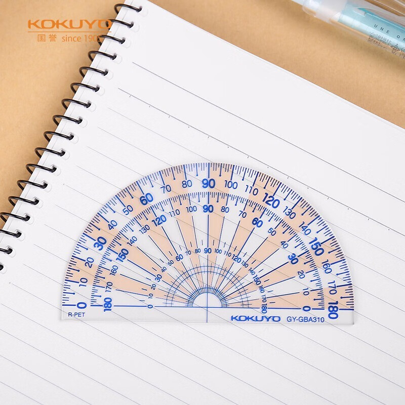 国誉(kokuyo)半圆量角器学生办公用180度山形刻度透明网格型测量尺子