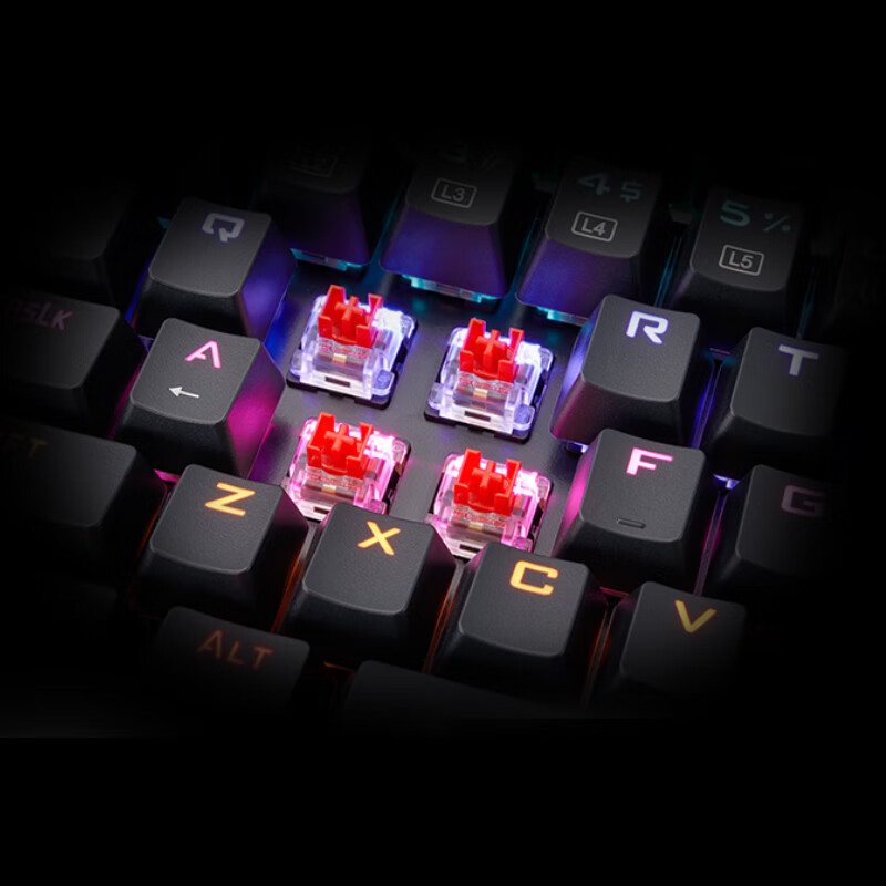雷神（ThundeRobot） 有线机械键盘KG3104幻彩版 104键 RGB灯 电竞游戏机械键盘 KG3104极夜（黑）红轴