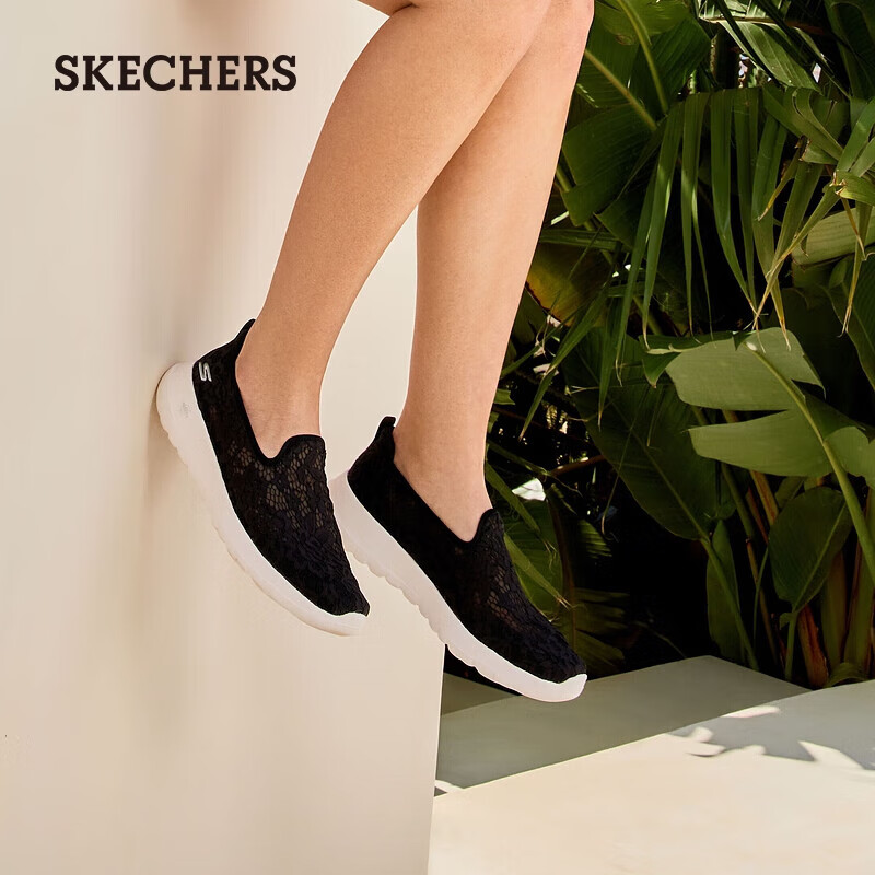 斯凯奇（Skechers）夏季女透气软底一脚蹬健步鞋蕾丝网面懒人鞋单鞋896020-BKW