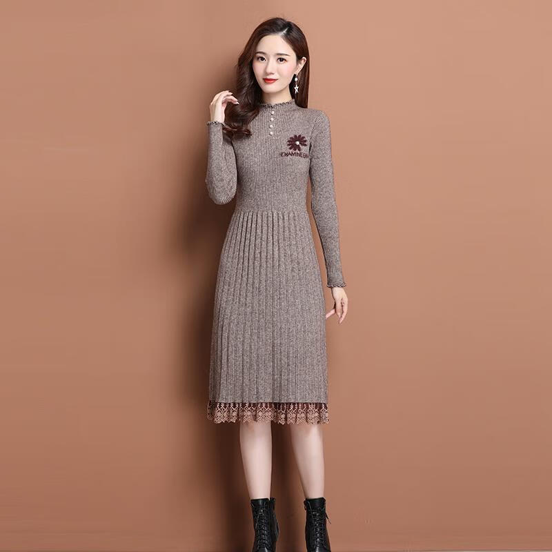 冬天时尚矮小个子加绒保暖女士连衣裙秋冬款女士针织连衣裙秋冬新款中