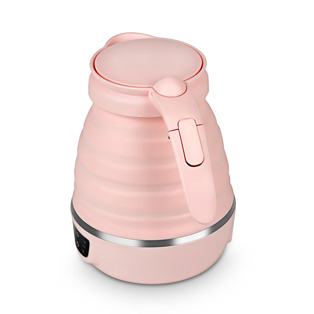 北欧欧慕便携式硅胶折叠水壶可折叠旅行出差假期 粉色 0.6L