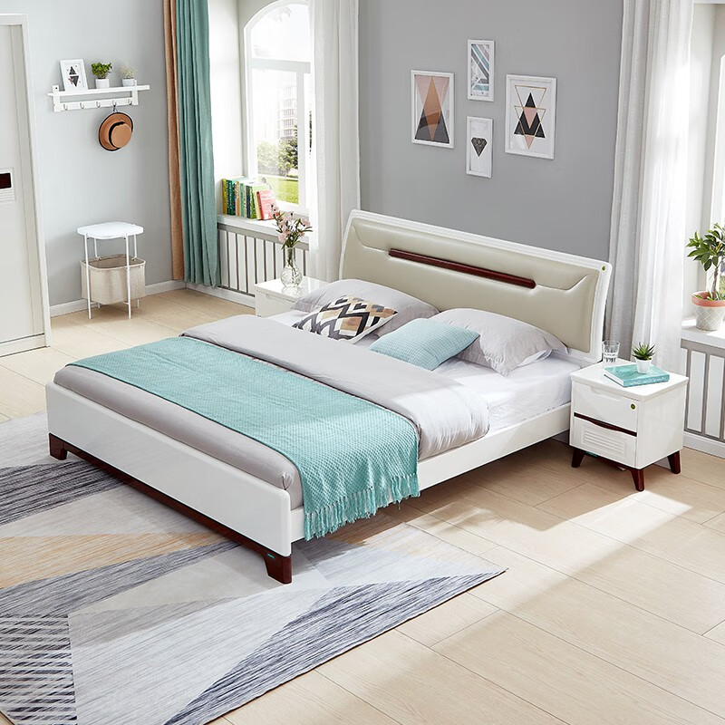 全友家居 双人床简约北欧卧室软靠板式床婚床带床垫组合大床 121806