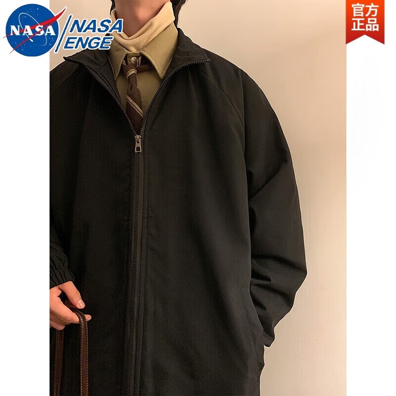 NASA ENGE黑色外套男春秋款美式冲锋外套无帽ma飞行员夹克oversize潮 黑色常规 M