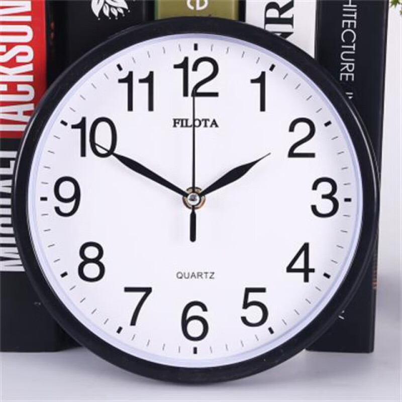 桐姿 钟表挂钟客厅静音石英钟万年历时尚家用时钟现代简约电子挂表 22厘米黑白