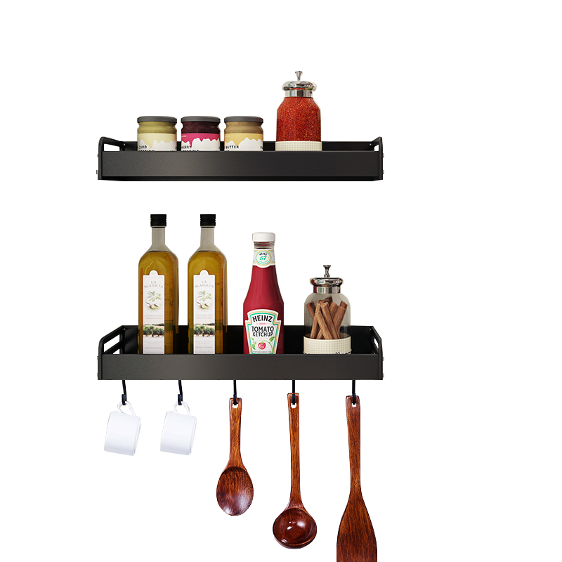 优勤 YOUQIN 厨房置物架墙面免打孔调料收纳架家用黑色太空铝厨房用品