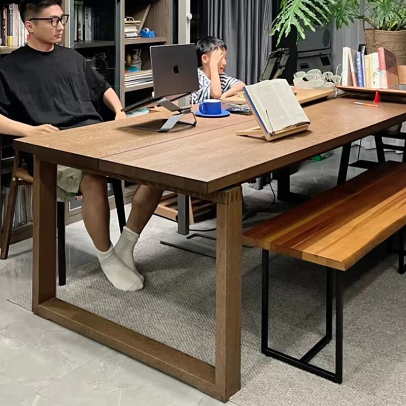 华梦实木大长书桌工作台家用去客厅化学习桌白蜡木莫比恩长条桌办公桌