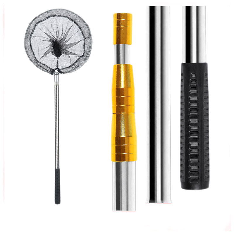 强朗伸缩杆抄网4米4节渔具3米抄网捞鱼网抄鱼网不锈钢抄网钓鱼用品