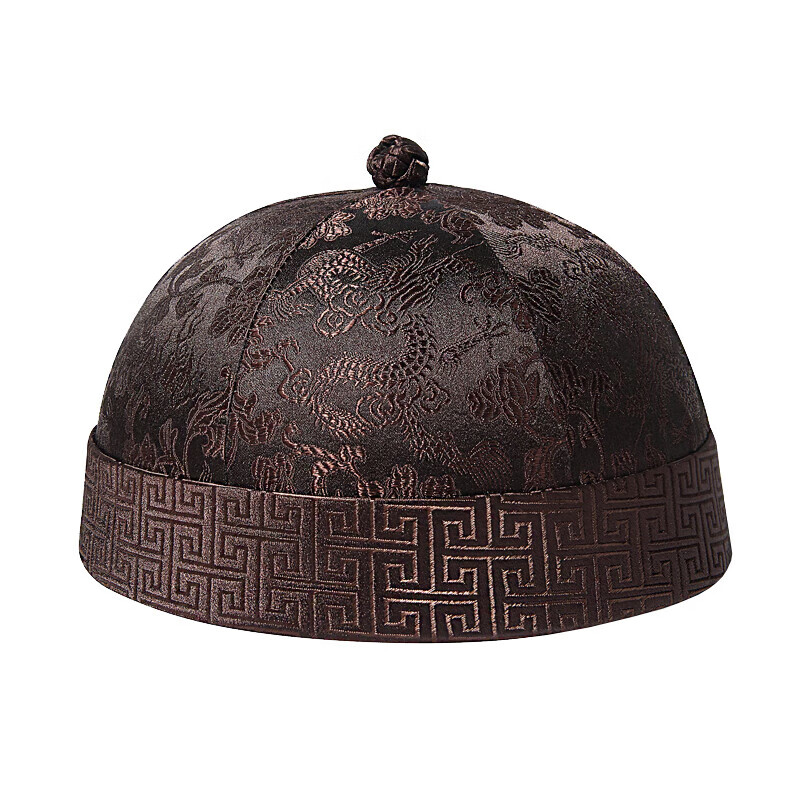 衣栏瓜皮帽老人古墨设计中国风地主帽子男式复古满天龙清表演帽 咖啡