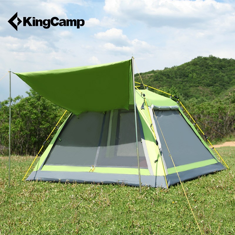康尔KingCamp帐篷 全自动速开帐篷公园休闲户外野餐帐篷家庭用3-4人大空间防紫外线 带天幕和门杆 KT3099绿色