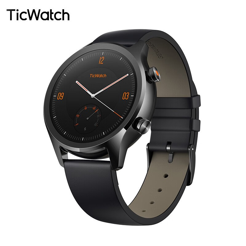 【TicWatch C2经典系列】北斗三星定位24小时心率NFC支付智能通知户外智能运动触屏手表遂空黑