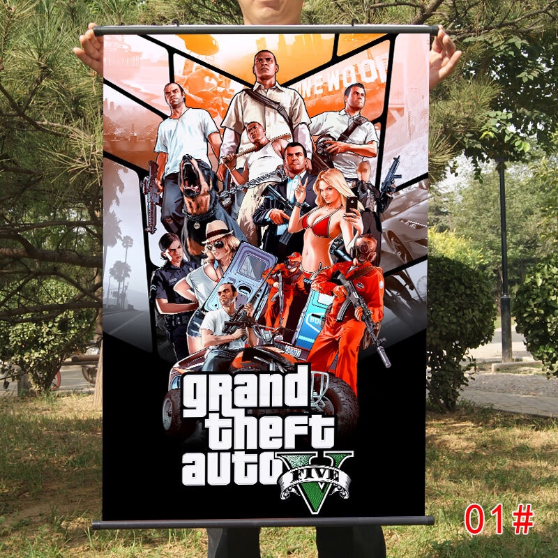 玖纹豹 gta游戏海报 侠盗列车挂画_gta5游戏海报贴纸网吧网咖壁画宿舍
