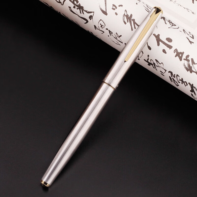 英雄（HERO）钢笔100全钢（14K）金尖钢笔金笔签字笔办公礼品墨水笔 银色金夹