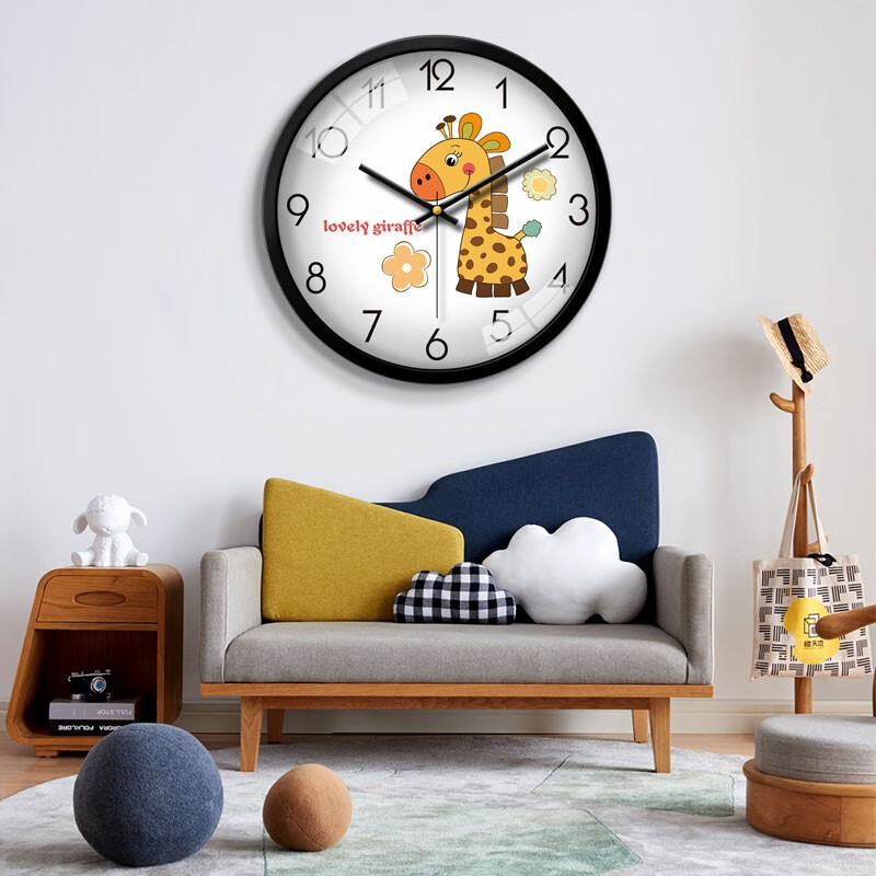 摩门（Momen）挂钟 创意客厅卧室 12英寸挂表时钟卡通长颈鹿儿童可爱插画石英钟