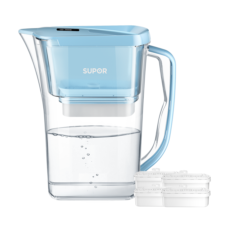 苏泊尔（SUPOR）过滤净水器 家用滤水壶 自来水过滤器净水壶 J-UF01（蓝色）一壶四芯