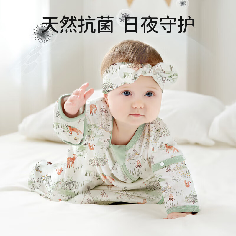 欧孕（OUYUN）婴儿睡袋秋冬四季款一体式防惊跳睡袋0-6个月新生儿宝宝连体睡衣 嬉戏乐园(前四后二中袖) 75cm×33cm