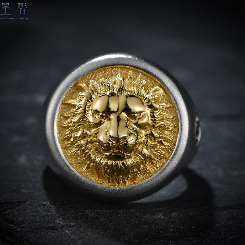 皇彰925银狮子戒指男士单身戒指食指戒潮牌立体镶嵌霸气个性指环 13号