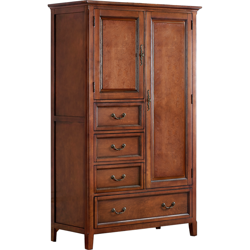 格澜帝尔（growdear）美式双门衣柜简约现代实用卧室实木衣柜斗柜多功能柜子穿衣镜储物柜带抽屉衣橱 多功能衣柜镜门