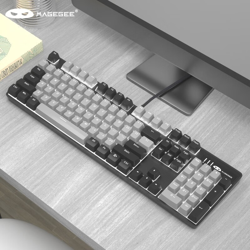 MageGee 机械风暴 真机械背光游戏键盘 104键台式电脑笔记本键盘 电竞吃鸡机械键盘 黑灰色 白光青轴