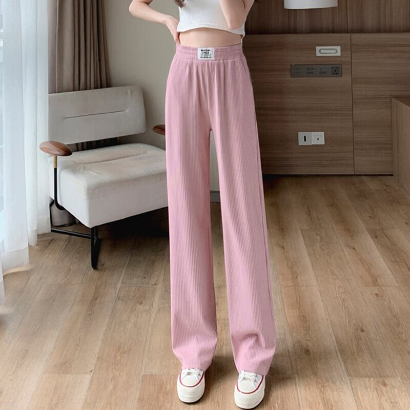 简蜓阔腿裤女2026年夏季新款小个子高腰休闲裤垂感窄版冰丝薄款直筒裤 黑色-九分裤 XL (115-125斤左右)