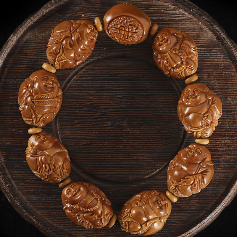 苏工橄榄核手串 弥勒纯手工雕刻弥勒佛橄榄胡手链 男女文玩手串铁核