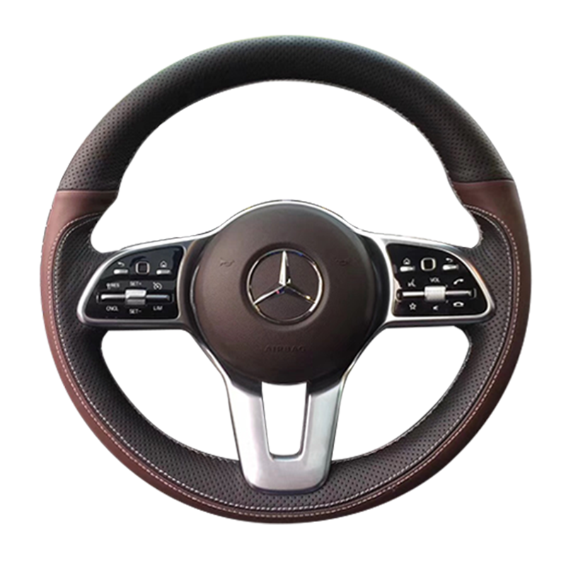 徐記方向盤套 奔馳E260/C300L手縫真皮B260/GLC260/EQC GLA 奔馳A C E級 黑皮側孔-黑線 所有方向盤可用