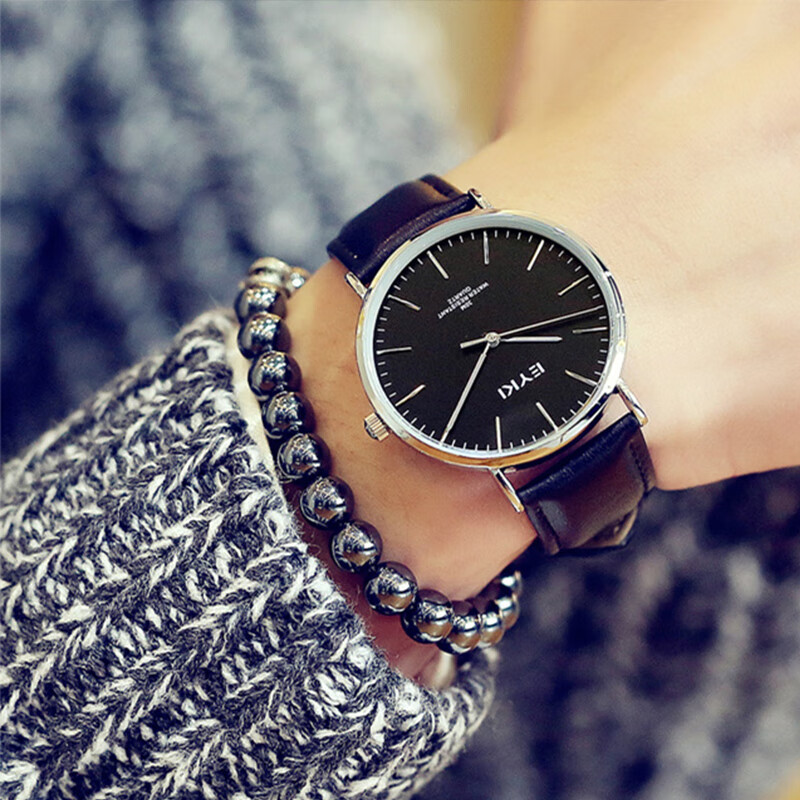 艾奇eyki手表防水皮带运动手表男学生高中生韩版简约时尚男表石英表